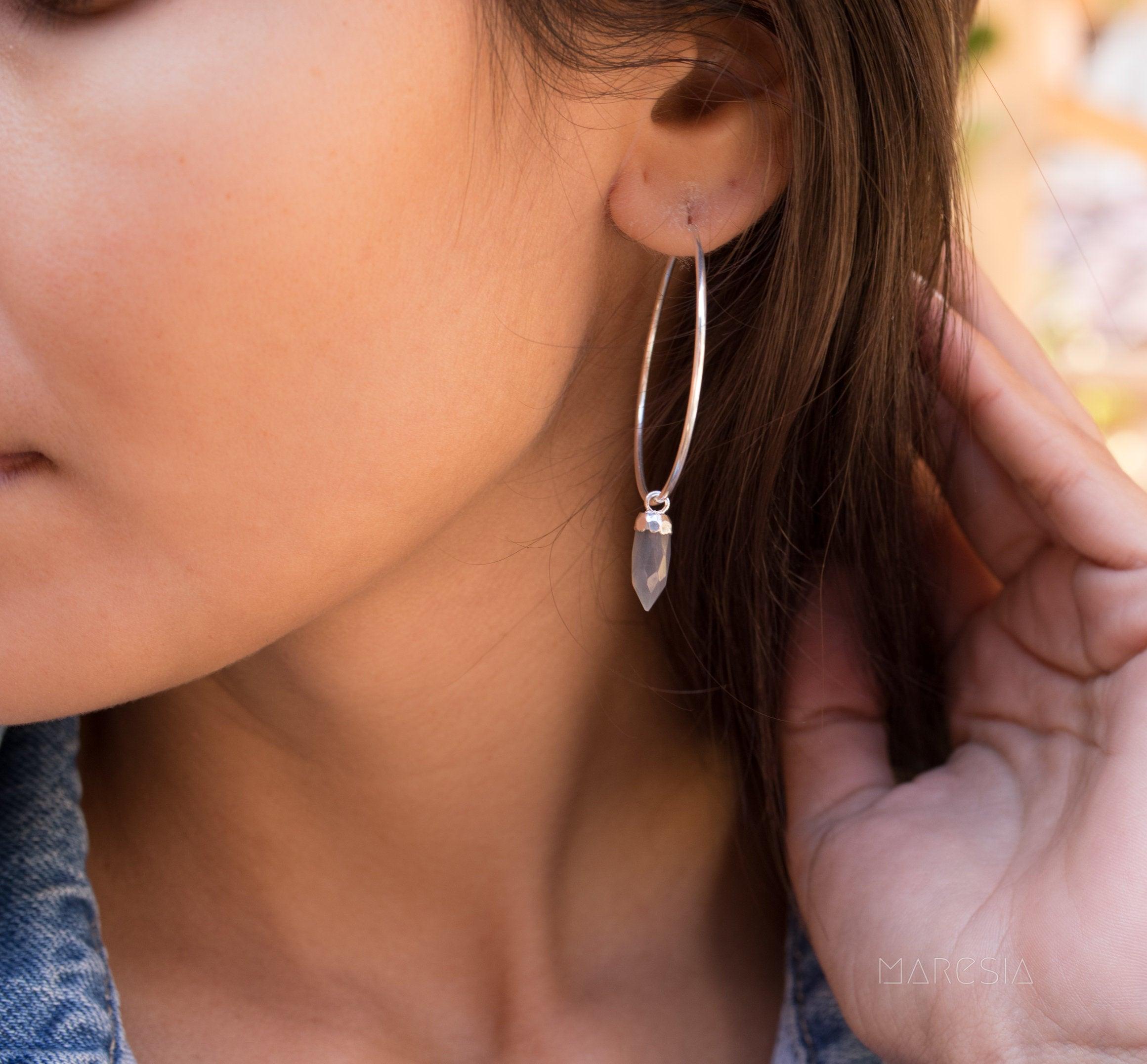 Labradorite Hoop Earrings ~ Sterling Silver or 14k Gold Filled  ~ Jewelry  ~ Natural ~ Organic ~ Everyday  Boho ~ Hippie ~ Circle ~ ME053