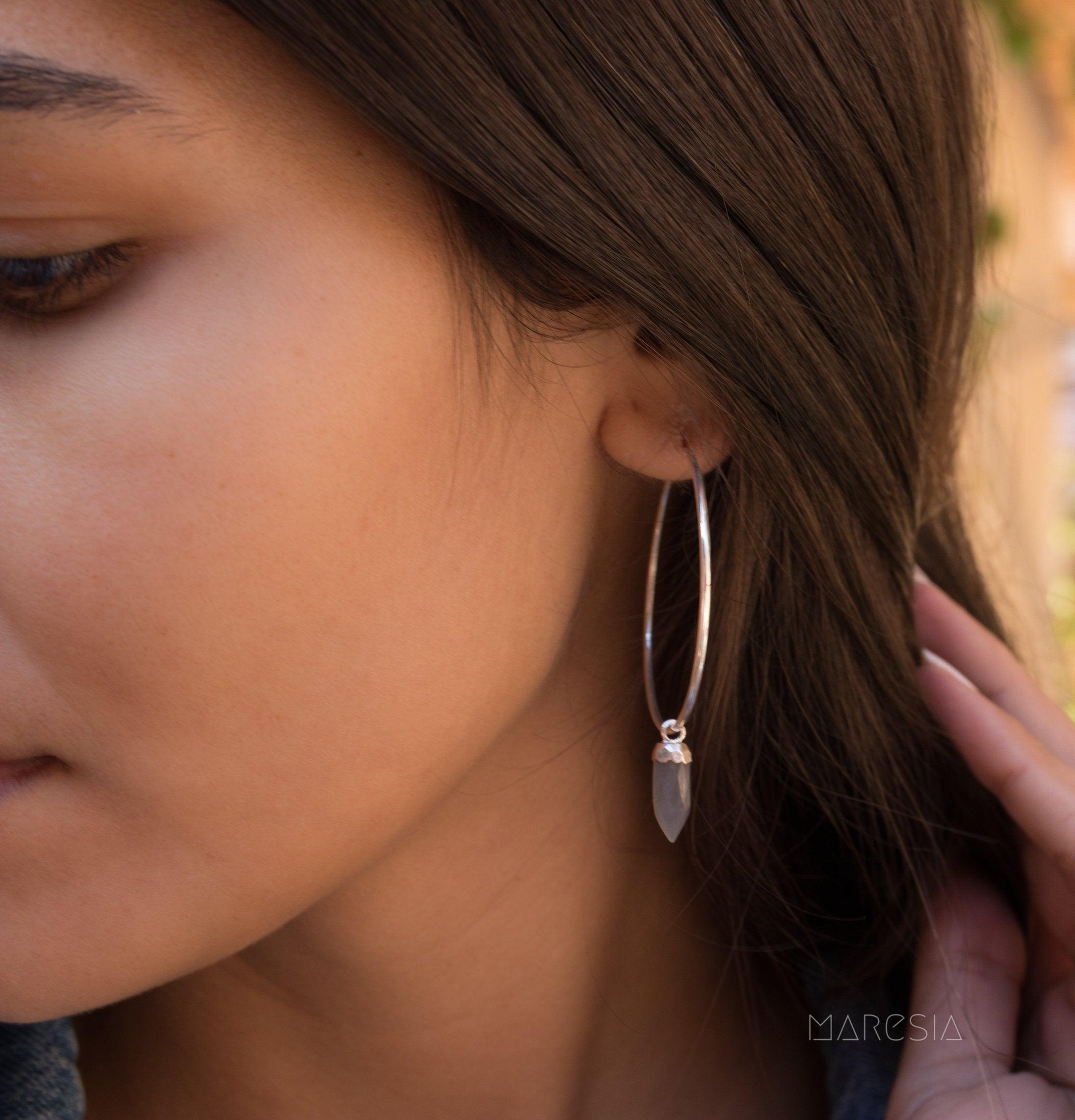Labradorite Hoop Earrings ~ Sterling Silver or 14k Gold Filled  ~ Jewelry  ~ Natural ~ Organic ~ Everyday  Boho ~ Hippie ~ Circle ~ ME053