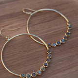 Labradorite Large Round 18k Gold Plated Earrings ~ Gemstone ~ Dangle Earrings ~Boho design ~ Handmade ~ Jewelry ~ Gift for her ~ ME210