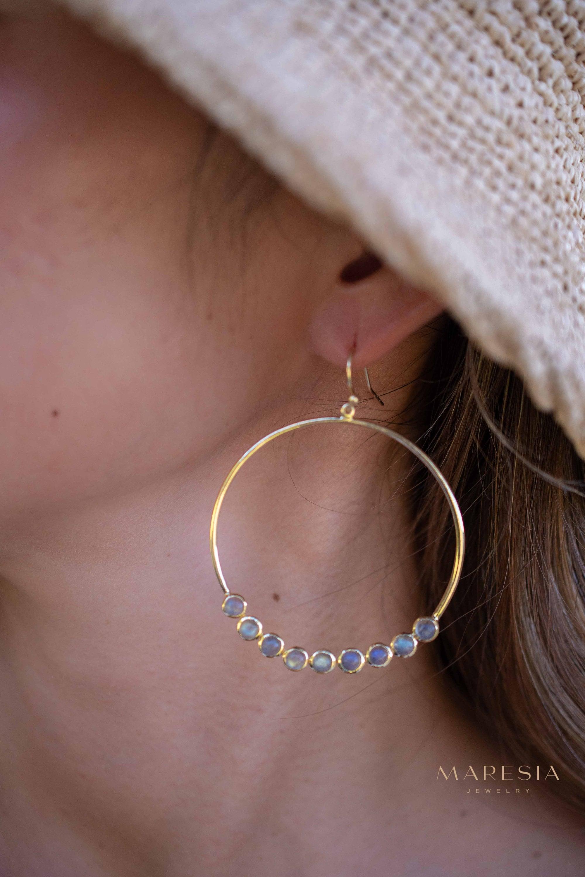 Labradorite Large Round 18k Gold Plated Earrings ~ Gemstone ~ Dangle Earrings ~Boho design ~ Handmade ~ Jewelry ~ Gift for her ~ ME210