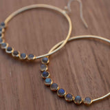 Labradorite Large Round 18k Gold Plated Earrings ~ Gemstone ~ Dangle Earrings ~Boho design ~ Handmade ~ Jewelry ~ Gift for her ~ ME210