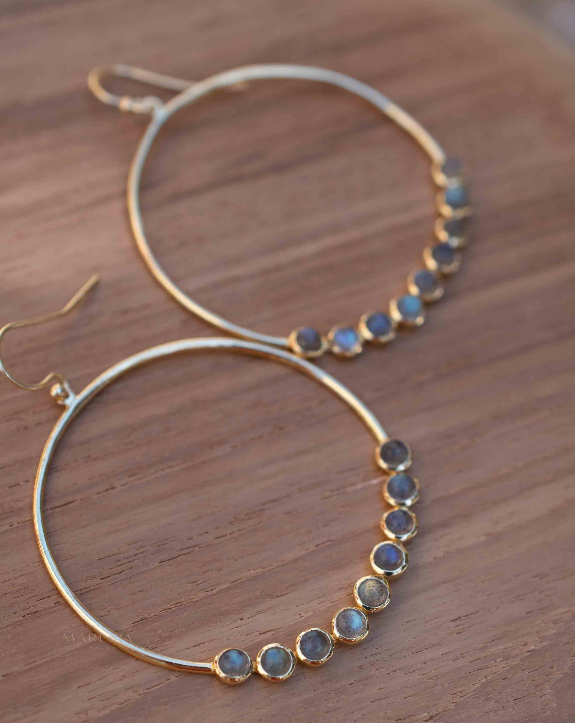 Labradorite Large Round 18k Gold Plated Earrings ~ Gemstone ~ Dangle Earrings ~Boho design ~ Handmade ~ Jewelry ~ Gift for her ~ ME210