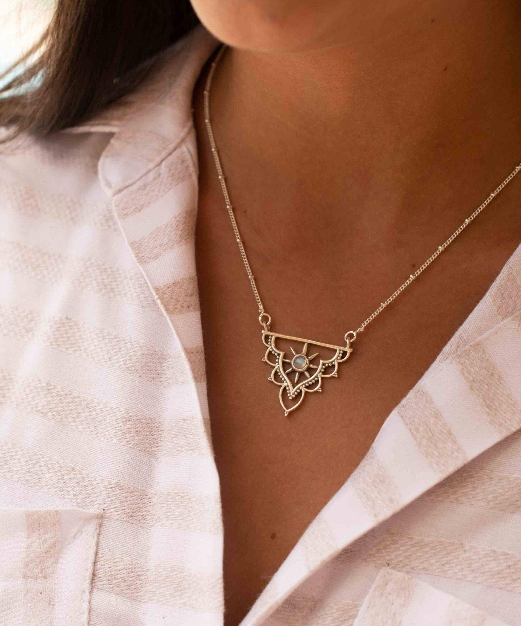 Labradorite Mandala Necklace ~ Sterling Silver 925 ~Jewelry ~ Beaded Chain ~ Minimalist~ Handmade~ Thin Chain~ Delicate ~Layered ~ MN069