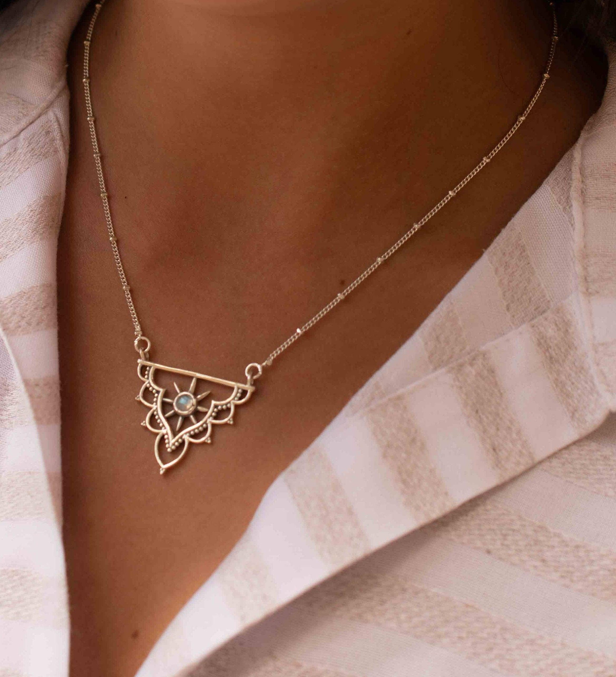 Labradorite Mandala Necklace ~ Sterling Silver 925 ~Jewelry ~ Beaded Chain ~ Minimalist~ Handmade~ Thin Chain~ Delicate ~Layered ~ MN069