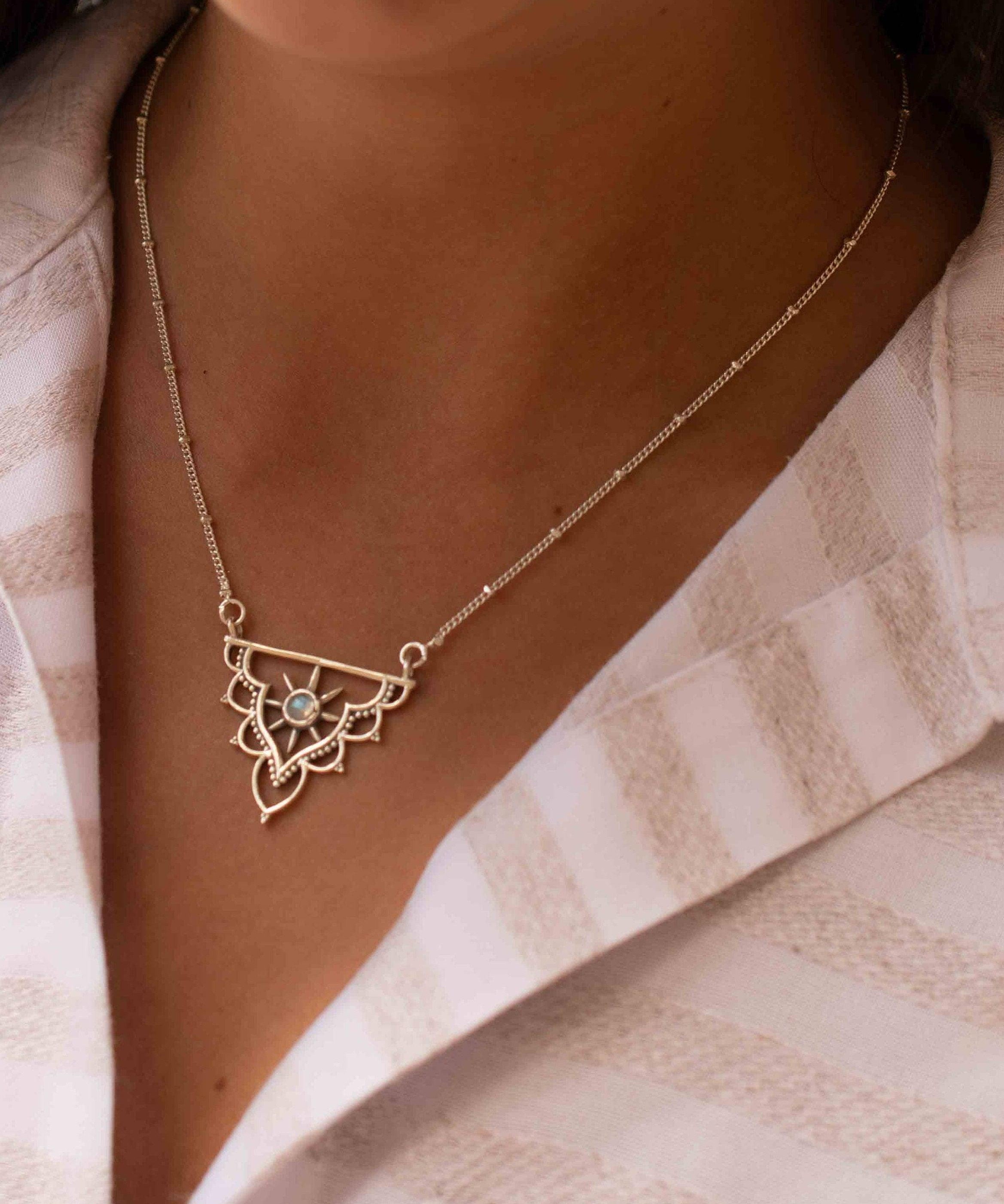 Labradorite Mandala Necklace ~ Sterling Silver 925 ~Jewelry ~ Beaded Chain ~ Minimalist~ Handmade~ Thin Chain~ Delicate ~Layered ~ MN069