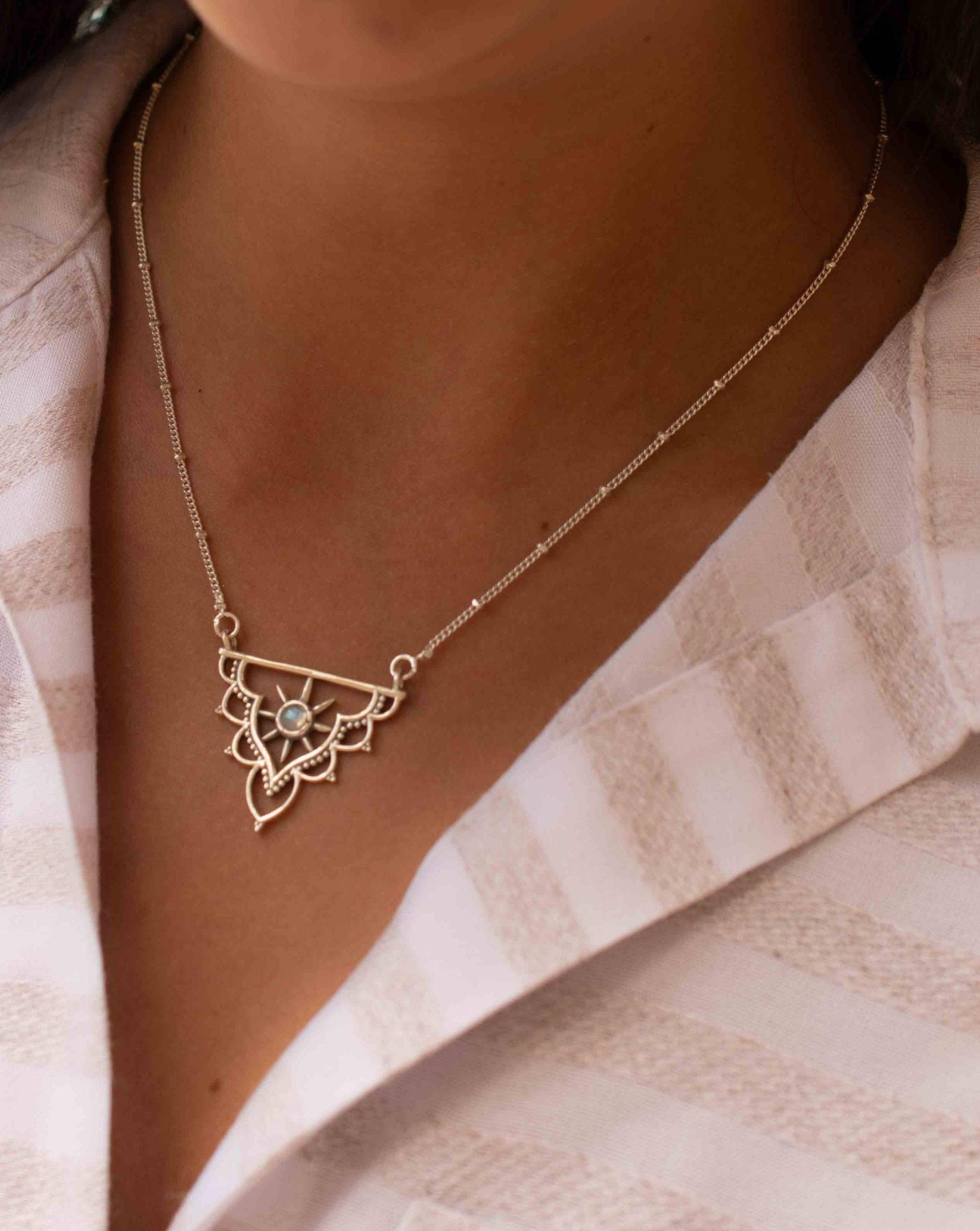 Labradorite Mandala Necklace ~ Sterling Silver 925 ~Jewelry ~ Beaded Chain ~ Minimalist~ Handmade~ Thin Chain~ Delicate ~Layered ~ MN069