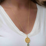 Labradorite, Moonstone or Aqua Chalcedony Meditation Peace Yoga Necklace ~ Charm ~ Gold plated 18k ~ Bohemian ~ Cubic zirconia ~ MN117