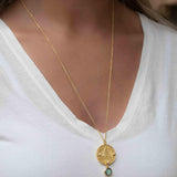 Labradorite, Moonstone or Aqua Chalcedony Meditation Peace Yoga Necklace ~ Charm ~ Gold plated 18k ~ Bohemian ~ Cubic zirconia ~ MN117