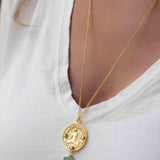 Labradorite, Moonstone or Aqua Chalcedony Meditation Peace Yoga Necklace ~ Charm ~ Gold plated 18k ~ Bohemian ~ Cubic zirconia ~ MN119