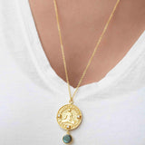 Labradorite, Moonstone or Aqua Chalcedony Meditation Peace Yoga Necklace ~ Charm ~ Gold plated 18k ~ Bohemian ~ Cubic zirconia ~ MN119