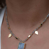 Labradorite, Moonstone or Rose Quartz Bead Necklace ~ Charm ~ Gold plated 18k ~ Bohemian ~ MN120