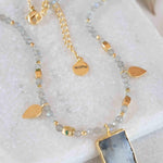 Labradorite, Moonstone or Rose Quartz Bead Necklace ~ Charm ~ Gold plated 18k ~ Bohemian ~ MN120