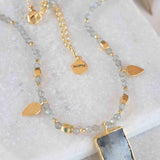 Labradorite, Moonstone or Rose Quartz Bead Necklace ~ Charm ~ Gold plated 18k ~ Bohemian ~ MN120