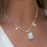 Labradorite, Moonstone or Rose Quartz Bead Necklace ~ Charm ~ Gold plated 18k ~ Bohemian ~ MN120
