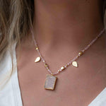 Labradorite, Moonstone or Rose Quartz Bead Necklace ~ Charm ~ Gold plated 18k ~ Bohemian ~ MN120