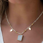 Labradorite, Moonstone or Rose Quartz Bead Necklace ~ Charm ~ Gold plated 18k ~ Bohemian ~ MN121