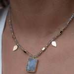 Labradorite, Moonstone or Rose Quartz Bead Necklace ~ Charm ~ Gold plated 18k ~ Bohemian ~ MN121