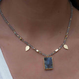 Labradorite, Moonstone or Rose Quartz Bead Necklace ~ Charm ~ Gold plated 18k ~ Bohemian ~ MN121