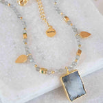 Labradorite, Moonstone or Rose Quartz Bead Necklace ~ Charm ~ Gold plated 18k ~ Bohemian ~ MN121