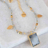 Labradorite, Moonstone or Rose Quartz Bead Necklace ~ Charm ~ Gold plated 18k ~ Bohemian ~ MN121