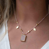 Labradorite, Moonstone or Rose Quartz Bead Necklace ~ Charm ~ Gold plated 18k ~ Bohemian ~ MN121