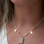 Labradorite, Moonstone or Rose Quartz Bead Necklace ~ Charm ~ Gold plated 18k ~ Bohemian ~ MN122