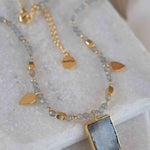 Labradorite, Moonstone or Rose Quartz Bead Necklace ~ Charm ~ Gold plated 18k ~ Bohemian ~ MN122