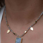 Labradorite, Moonstone or Rose Quartz Bead Necklace ~ Charm ~ Gold plated 18k ~ Bohemian ~ MN122