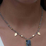Labradorite, Moonstone or Rose Quartz Bead Necklace ~ Charm ~ Gold plated 18k ~ Bohemian ~ MN122