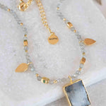 Labradorite, Moonstone or Rose Quartz Bead Necklace ~ Charm ~ Gold plated 18k ~ Bohemian ~ MN122