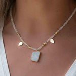 Labradorite, Moonstone or Rose Quartz Bead Necklace ~ Charm ~ Gold plated 18k ~ Bohemian ~ MN122