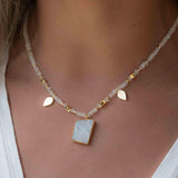 Labradorite, Moonstone or Rose Quartz Bead Necklace ~ Charm ~ Gold plated 18k ~ Bohemian ~ MN122