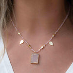 Labradorite, Moonstone or Rose Quartz Bead Necklace ~ Charm ~ Gold plated 18k ~ Bohemian ~ MN122