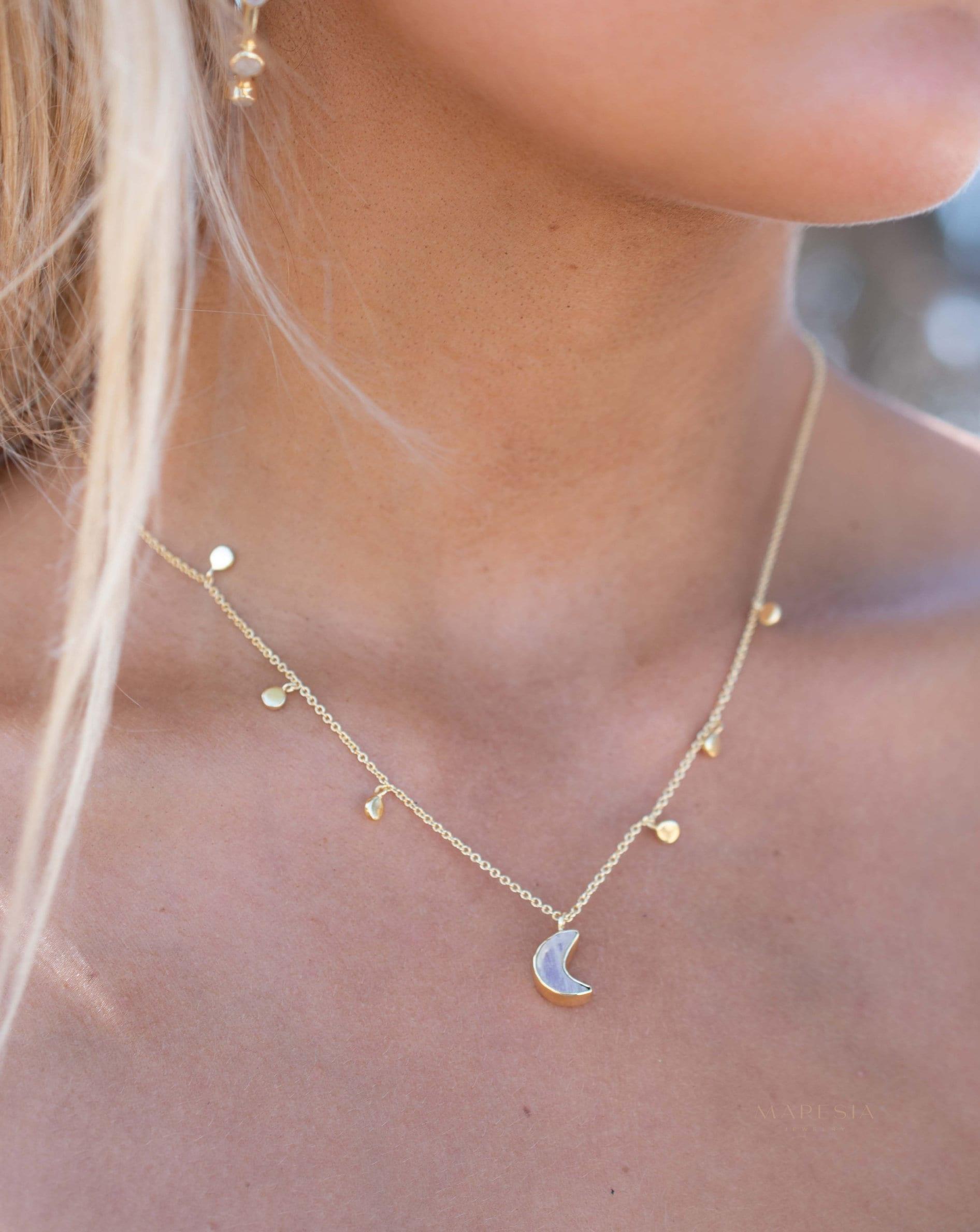 Labradorite, Moonstone or Rose Quartz Necklace ~ Gold Plated 18k ~ Jewelry ~ Minimalist~ Handmade~ Thin Chain~ Delicate ~Layered ~ MN129