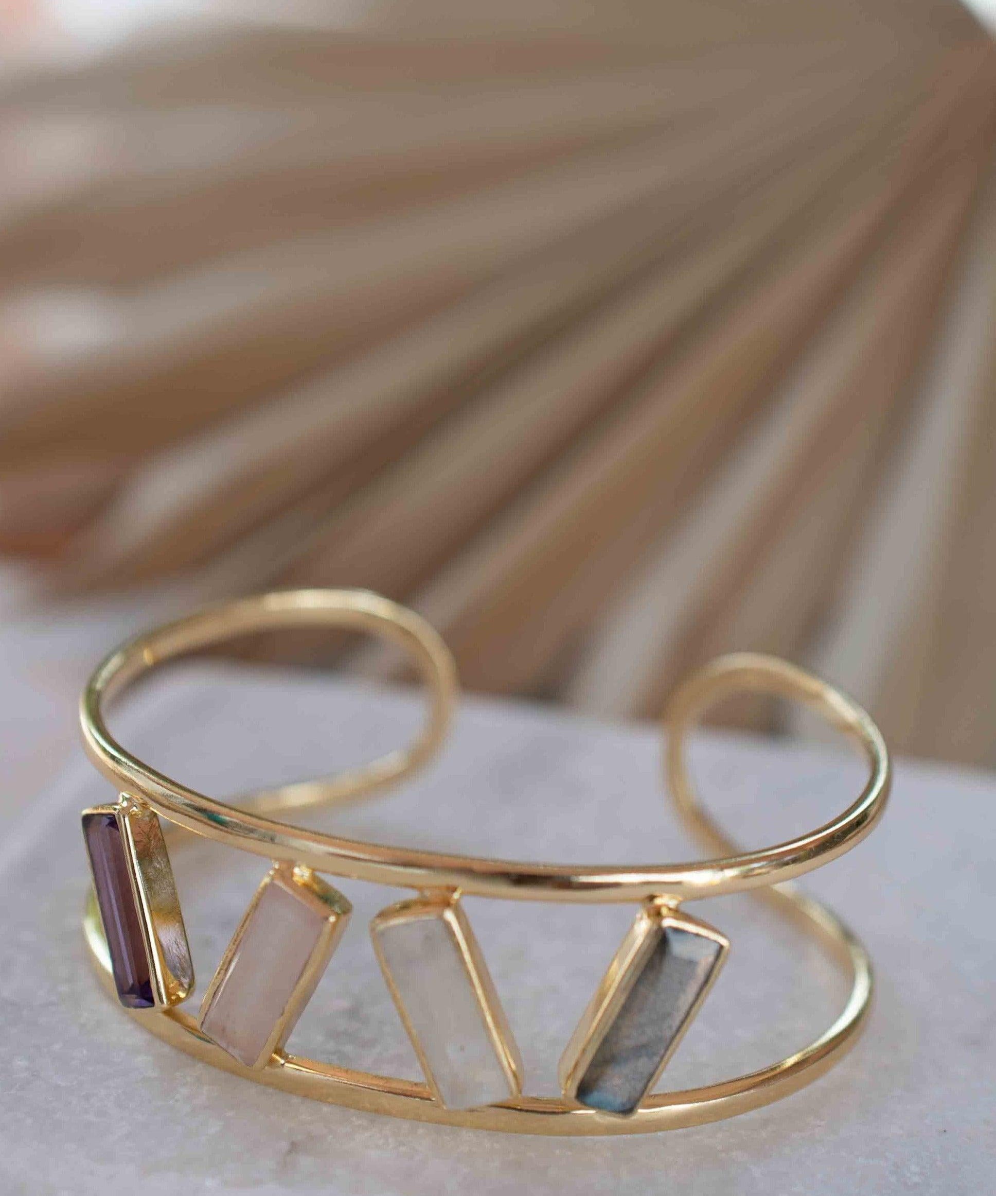Labradorite, Moonstone, Rose Quartz & Amethyst Adjustable Bracelet ~ Gold Plated 18k ~ Handmade  ~Bohemian ~Jewelry ~Gift For Her ~ MB052