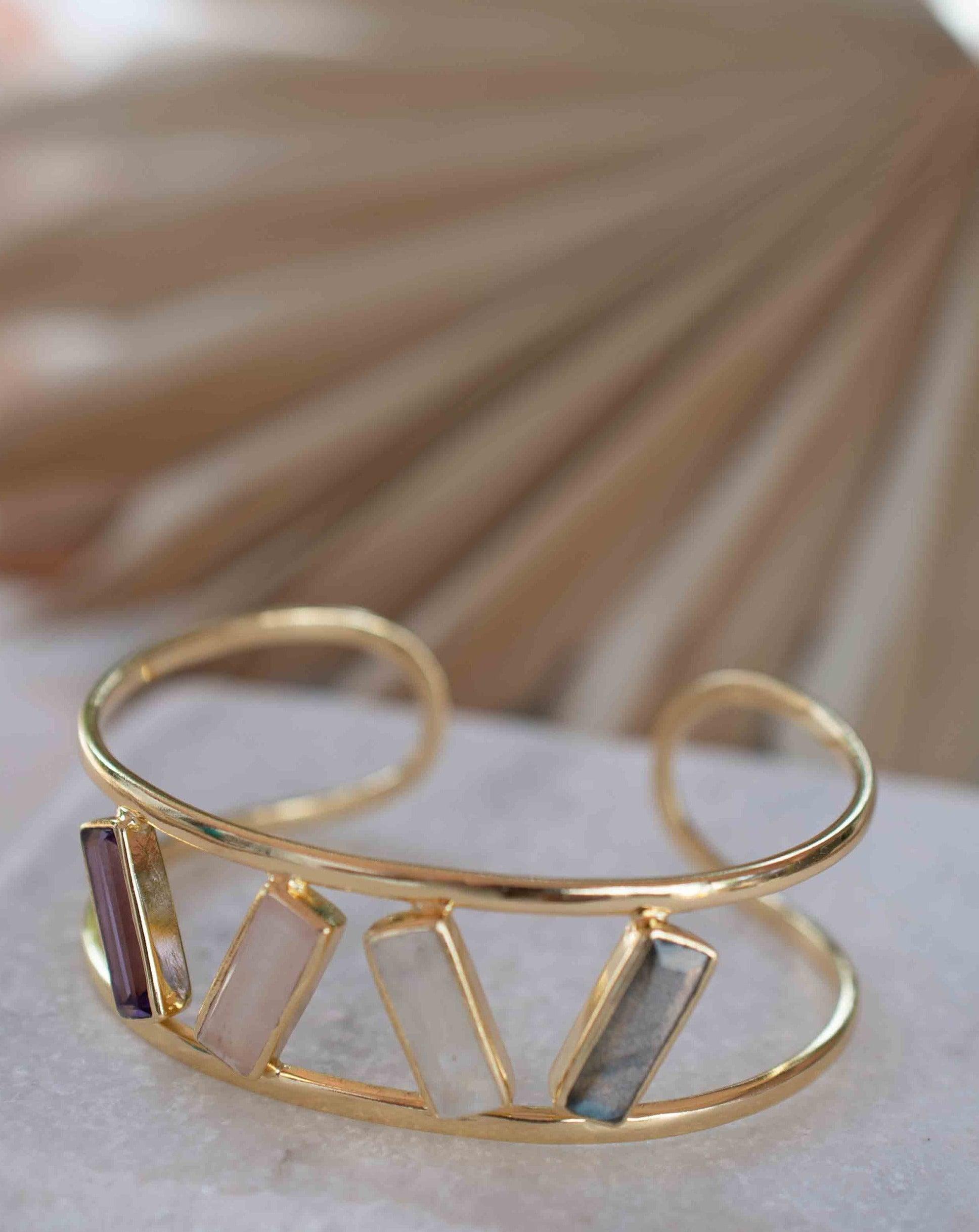 Labradorite, Moonstone, Rose Quartz & Amethyst Adjustable Bracelet ~ Gold Plated 18k ~ Handmade  ~Bohemian ~Jewelry ~Gift For Her ~ MB052