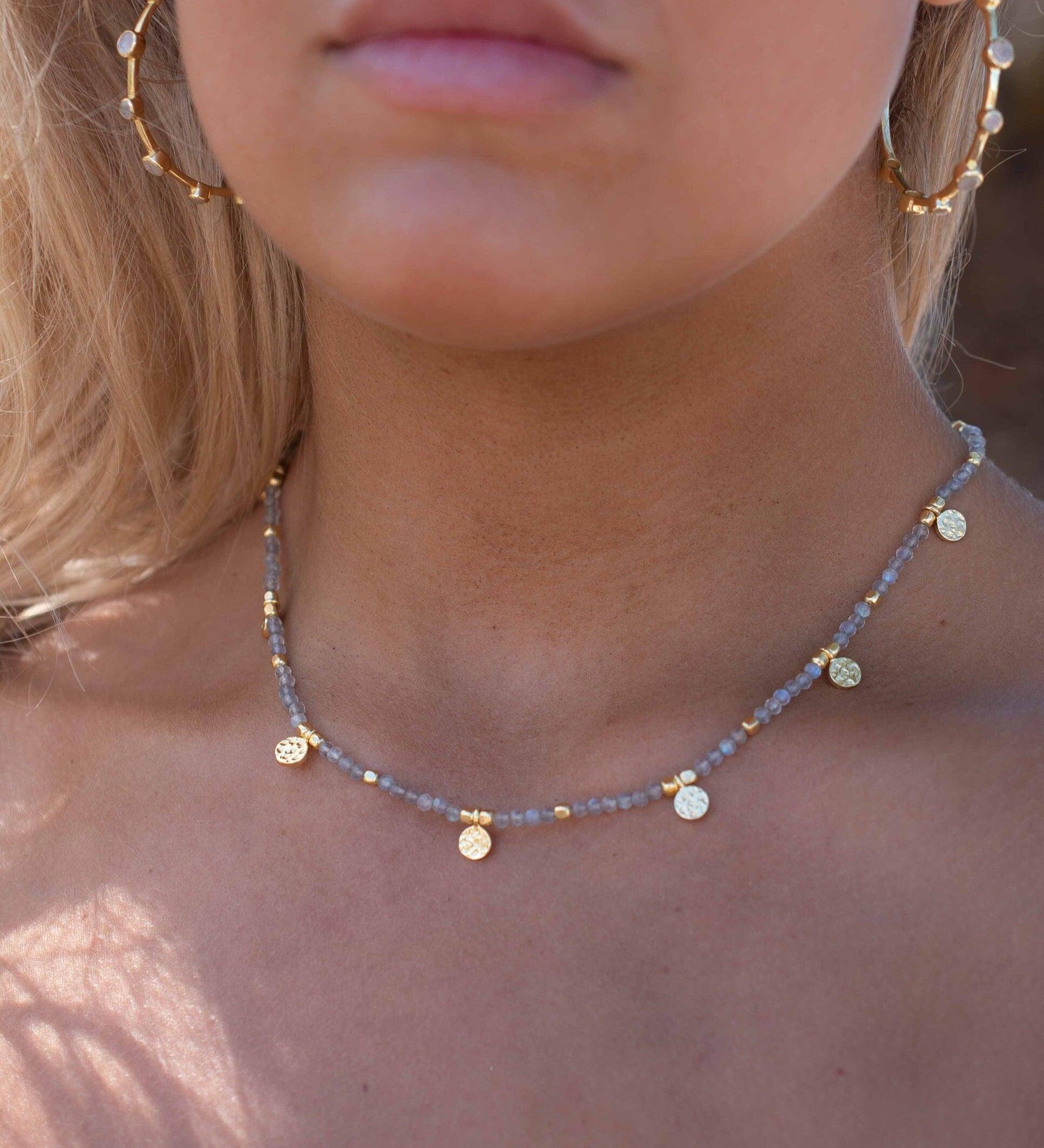 Labradorite Necklace ~ Gold Plated 18k ~Choker ~ Jewelry ~ Gift For Her ~ Minimalist~ Handmade~ Thin Chain~ Delicate ~Layered ~ MN140