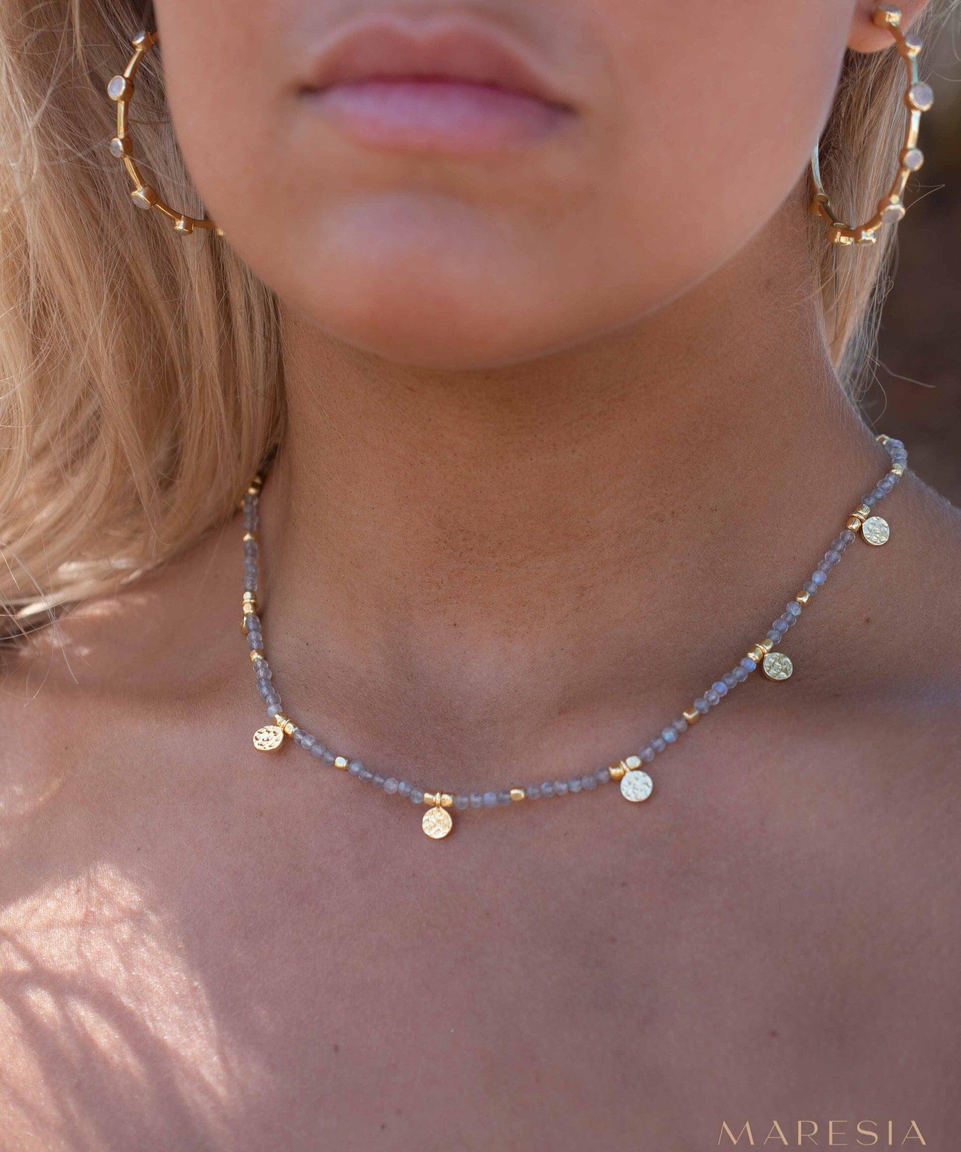 Labradorite Necklace ~ Gold Plated 18k ~Choker ~ Jewelry ~ Gift For Her ~ Minimalist~ Handmade~ Thin Chain~ Delicate ~Layered ~ MN140