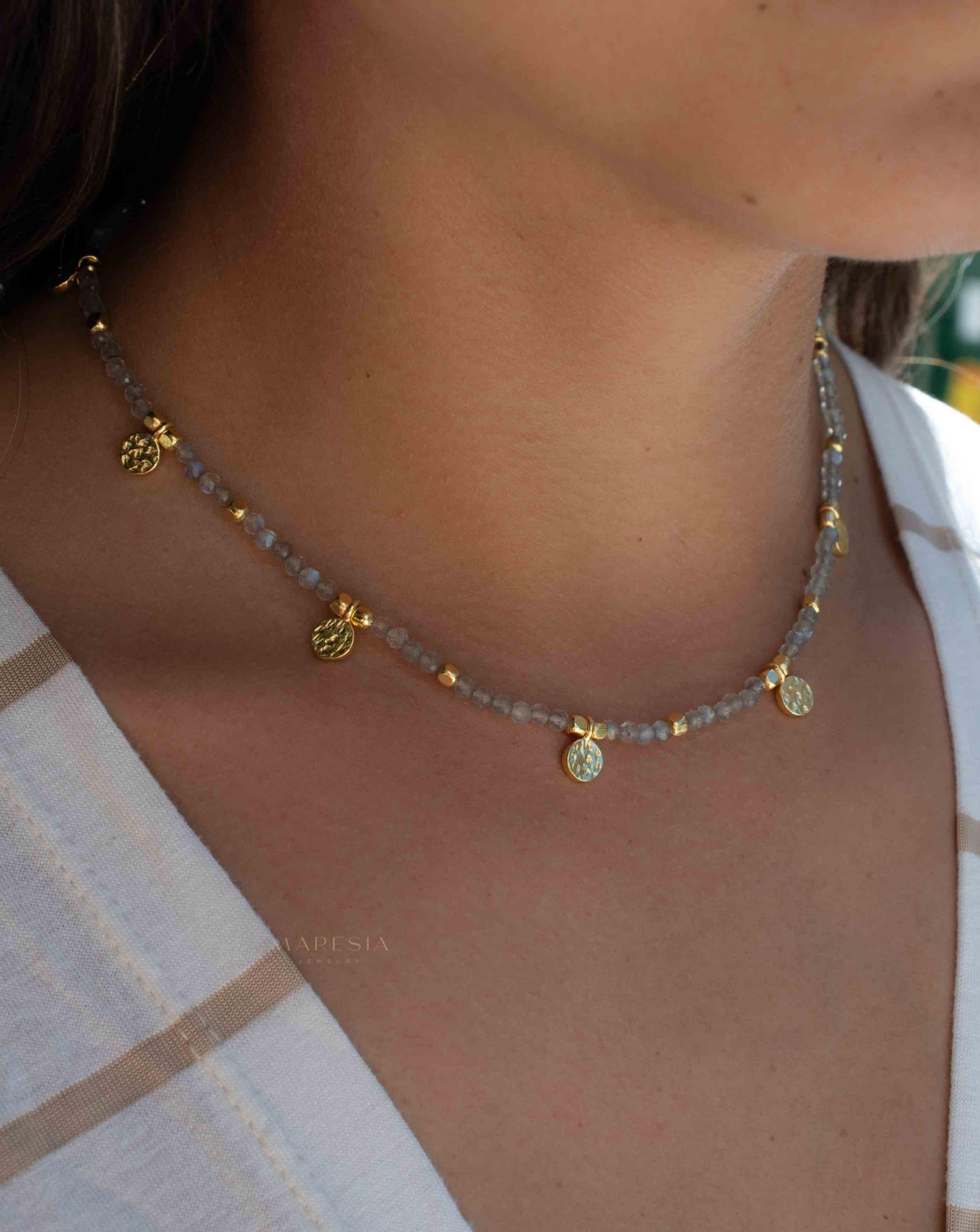 Labradorite Necklace ~ Gold Plated 18k ~Choker ~ Jewelry ~ Gift For Her ~ Minimalist~ Handmade~ Thin Chain~ Delicate ~Layered ~ MN140