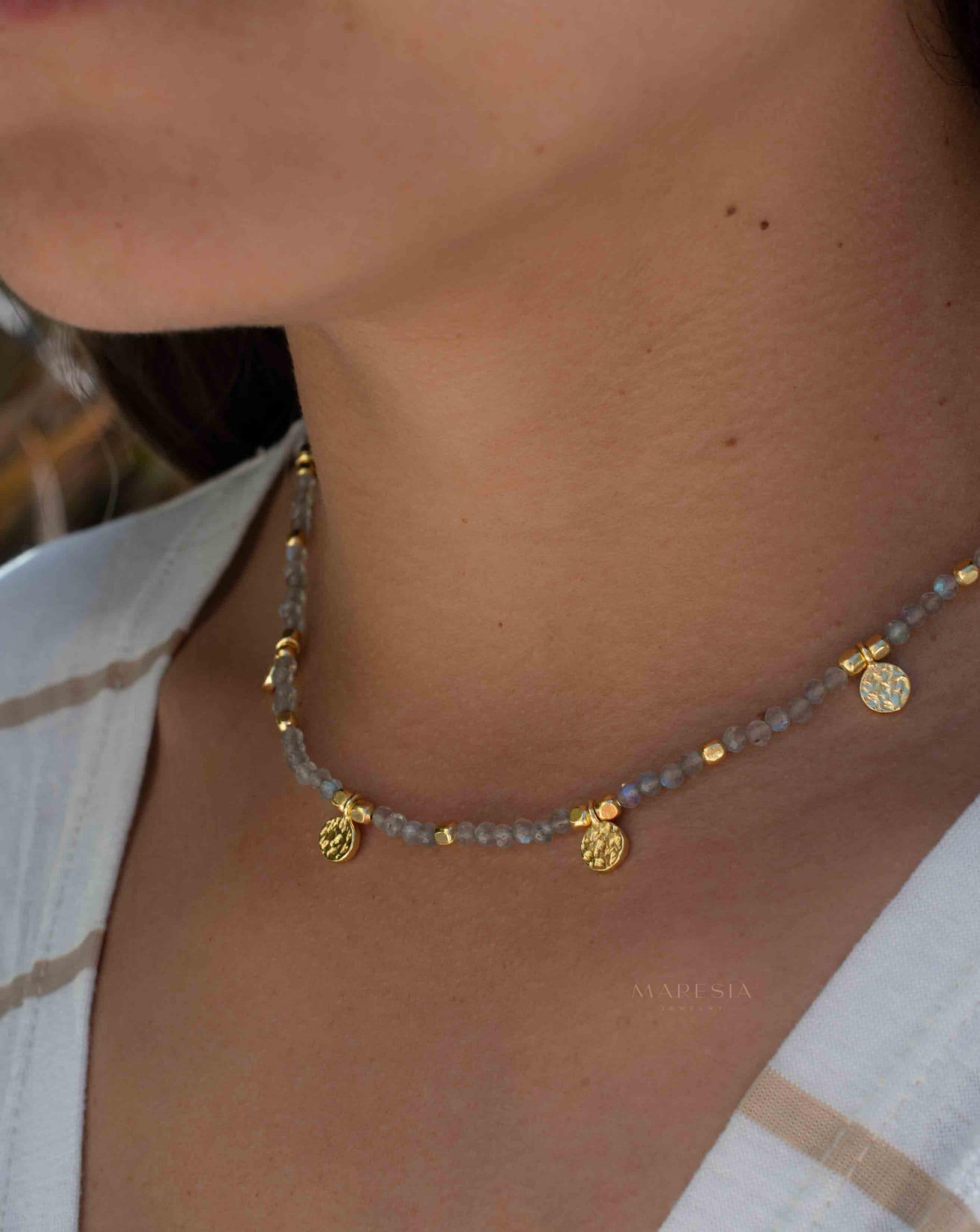 Labradorite Necklace ~ Gold Plated 18k ~Choker ~ Jewelry ~ Gift For Her ~ Minimalist~ Handmade~ Thin Chain~ Delicate ~Layered ~ MN140
