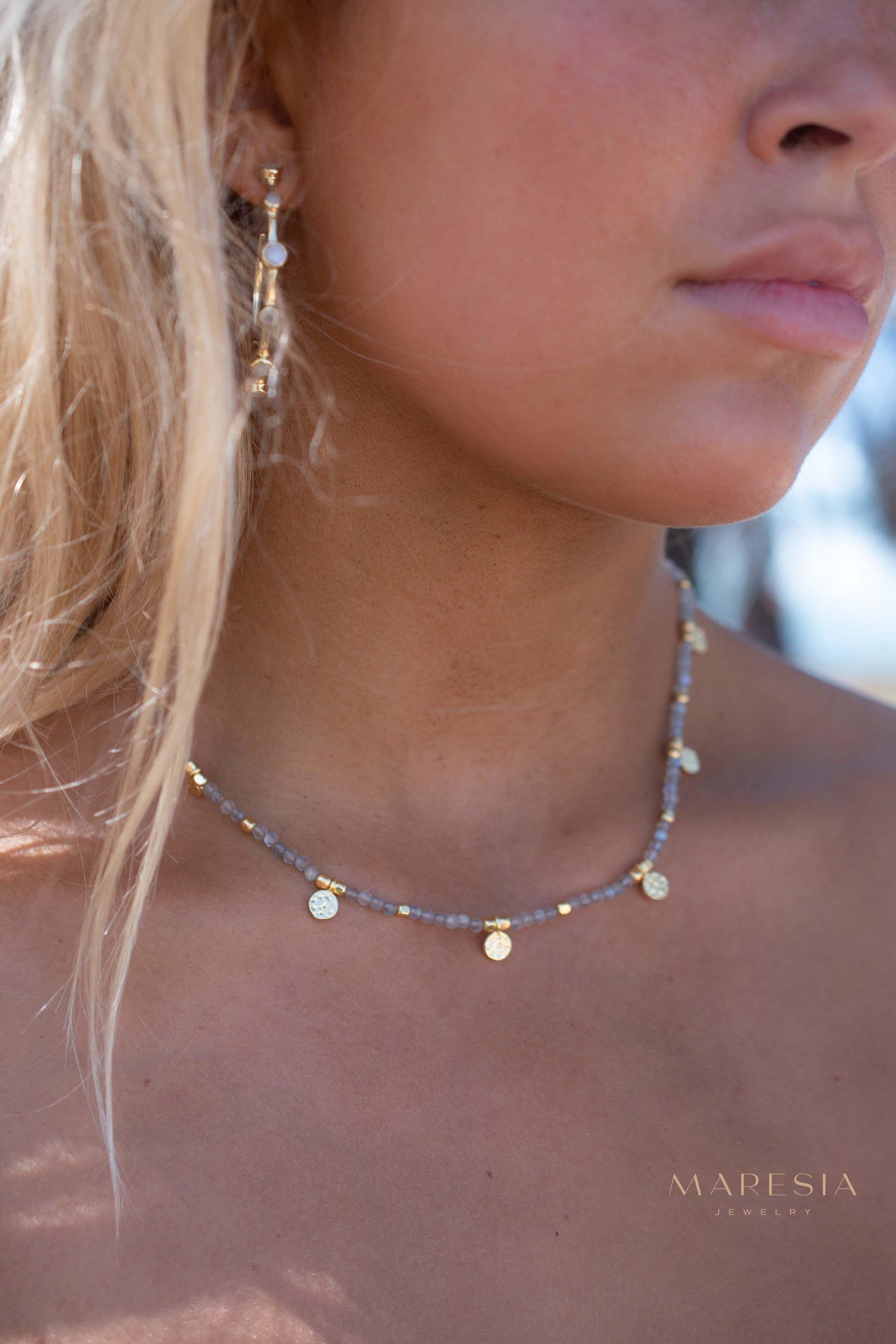 Labradorite Necklace ~ Gold Plated 18k ~Choker ~ Jewelry ~ Gift For Her ~ Minimalist~ Handmade~ Thin Chain~ Delicate ~Layered ~ MN140