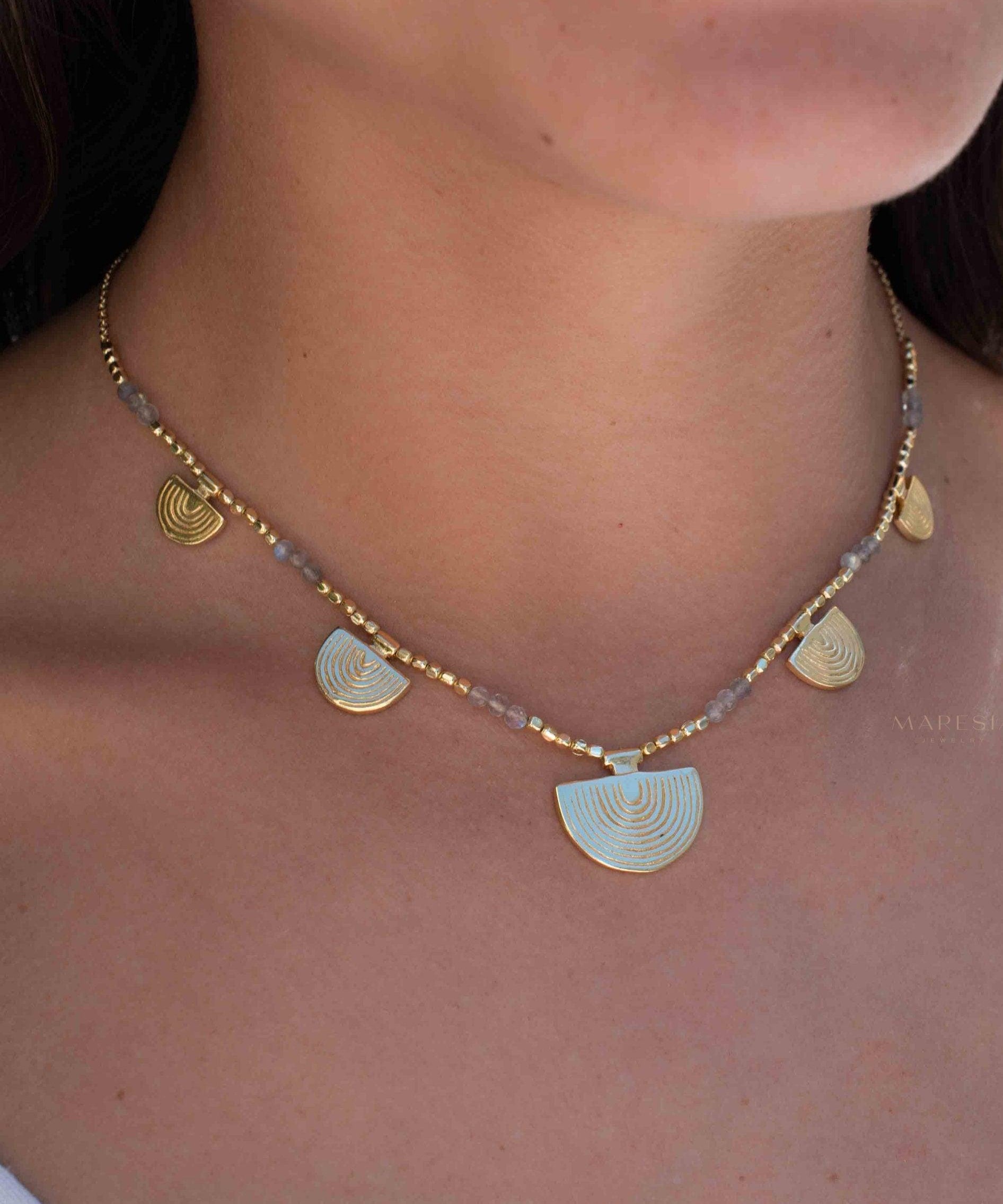 Labradorite Necklace ~ Gold Plated 18k ~Choker ~ Jewelry ~ Gift For Her ~ Minimalist~ Handmade~ Thin Chain~ Delicate ~Layered ~ MN139