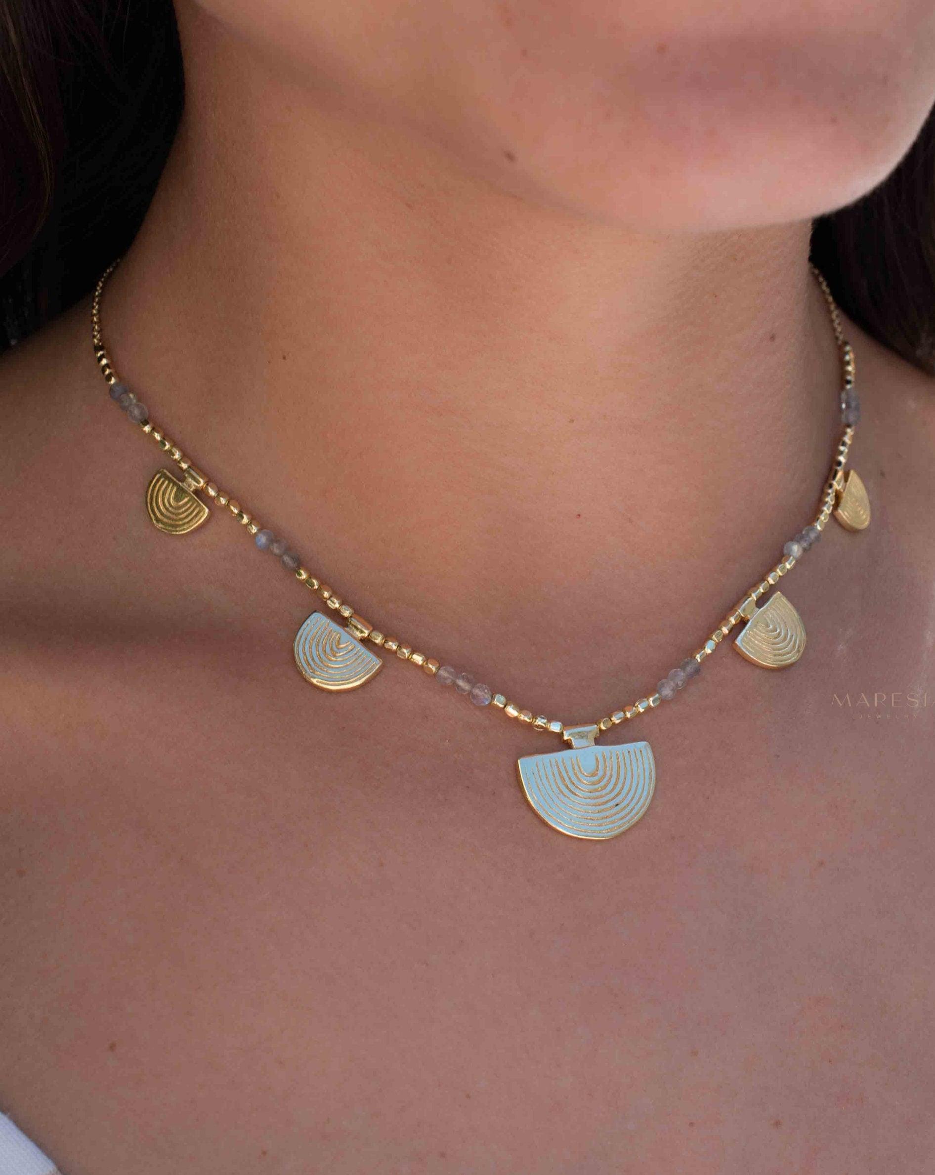 Labradorite Necklace ~ Gold Plated 18k ~Choker ~ Jewelry ~ Gift For Her ~ Minimalist~ Handmade~ Thin Chain~ Delicate ~Layered ~ MN139