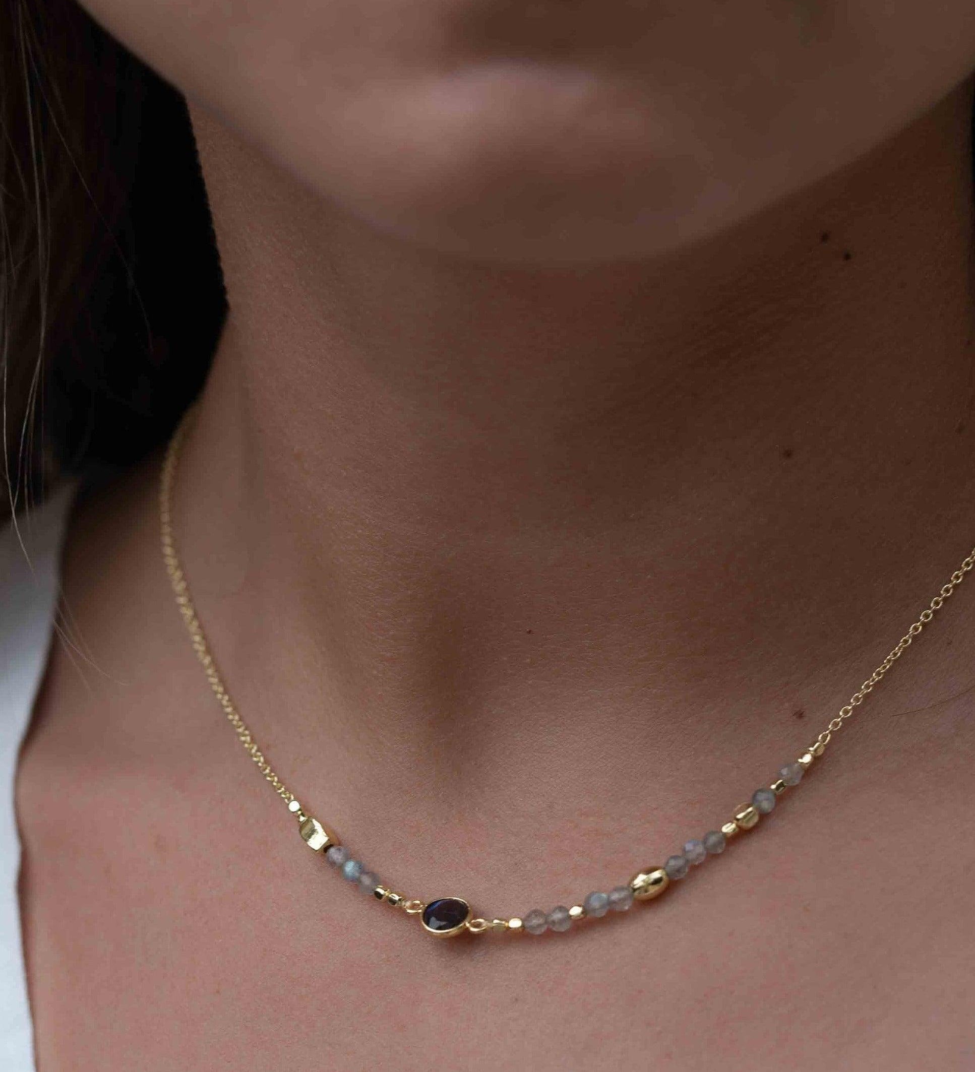Labradorite Necklace ~ Gold Plated 18k ~Jewelry ~ Gift For Her ~ Minimalist~ Handmade~ Thin Chain~ Delicate ~Layered ~ MN109