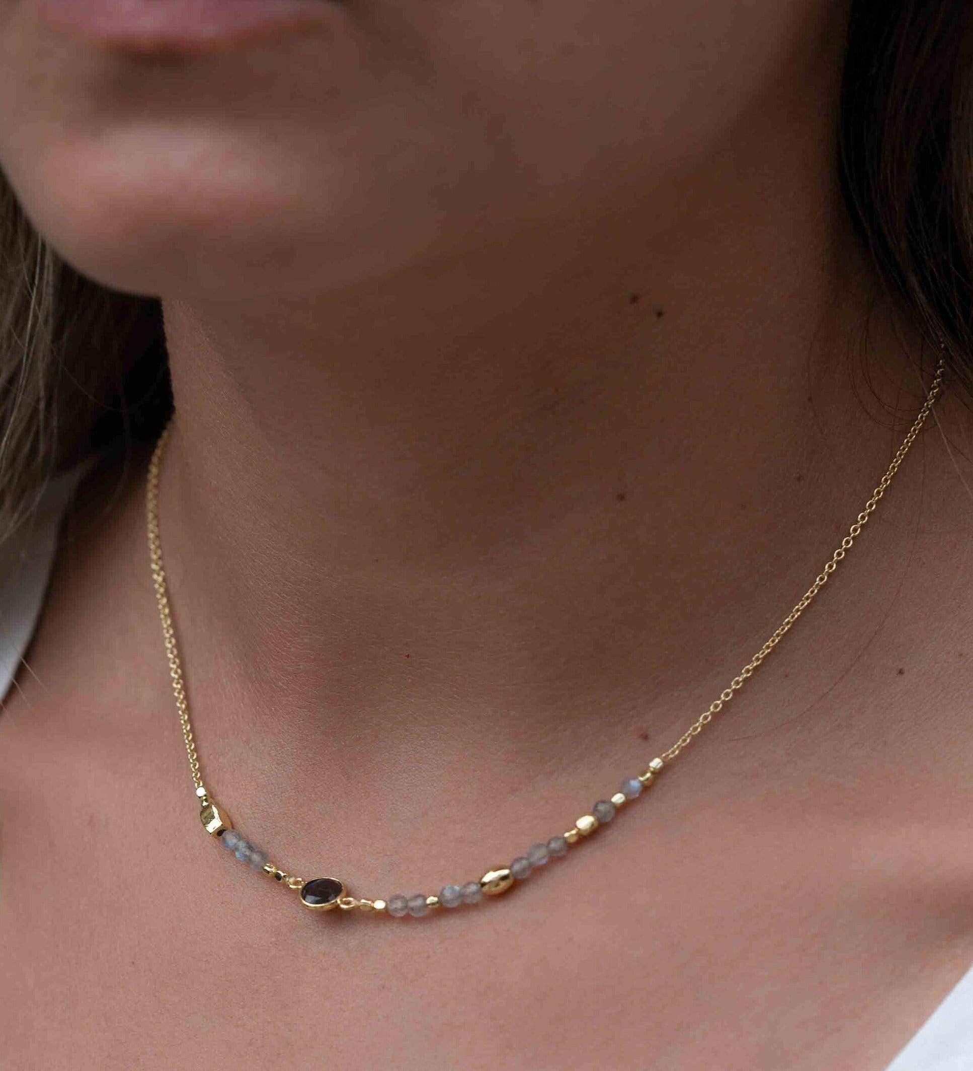 Labradorite Necklace ~ Gold Plated 18k ~Jewelry ~ Gift For Her ~ Minimalist~ Handmade~ Thin Chain~ Delicate ~Layered ~ MN109