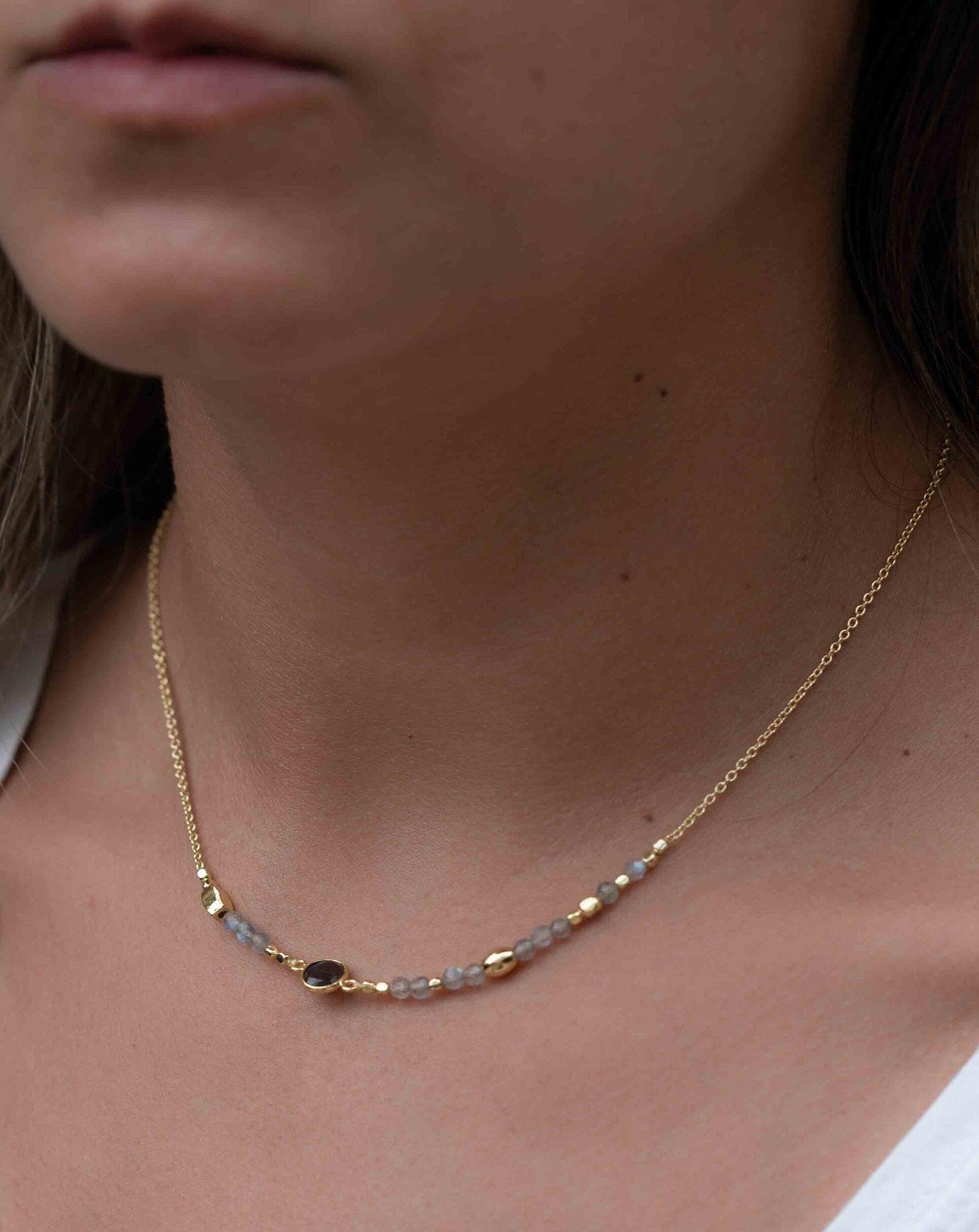 Labradorite Necklace ~ Gold Plated 18k ~Jewelry ~ Gift For Her ~ Minimalist~ Handmade~ Thin Chain~ Delicate ~Layered ~ MN109