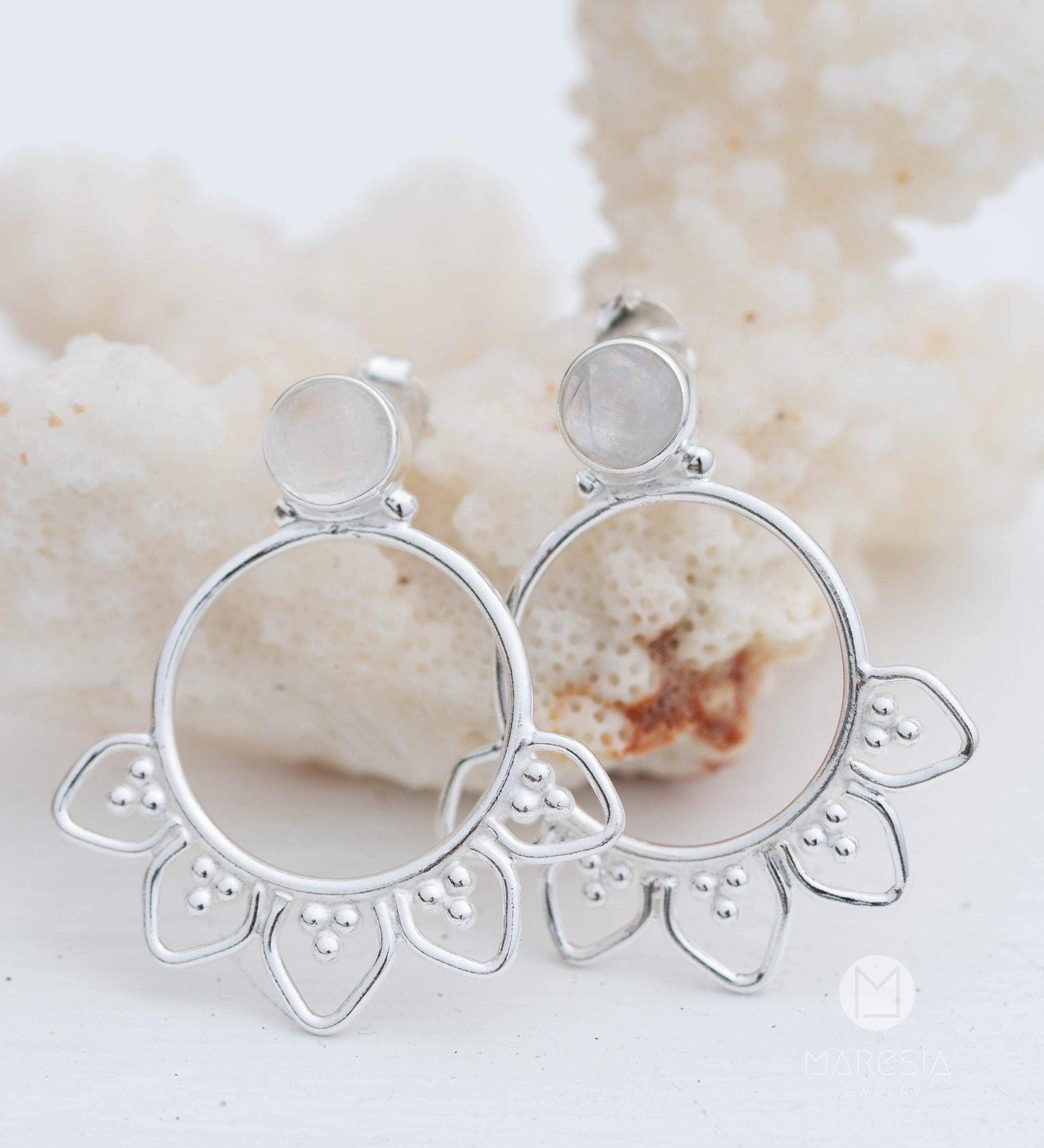 Labradorite or Moonstone Earrings ~ Sterling Silver 925  ~ Gemstone ~ Post ~ Stud ~Handmade ~ Jewelry ~ Gift For Her ~ Maresia ME156