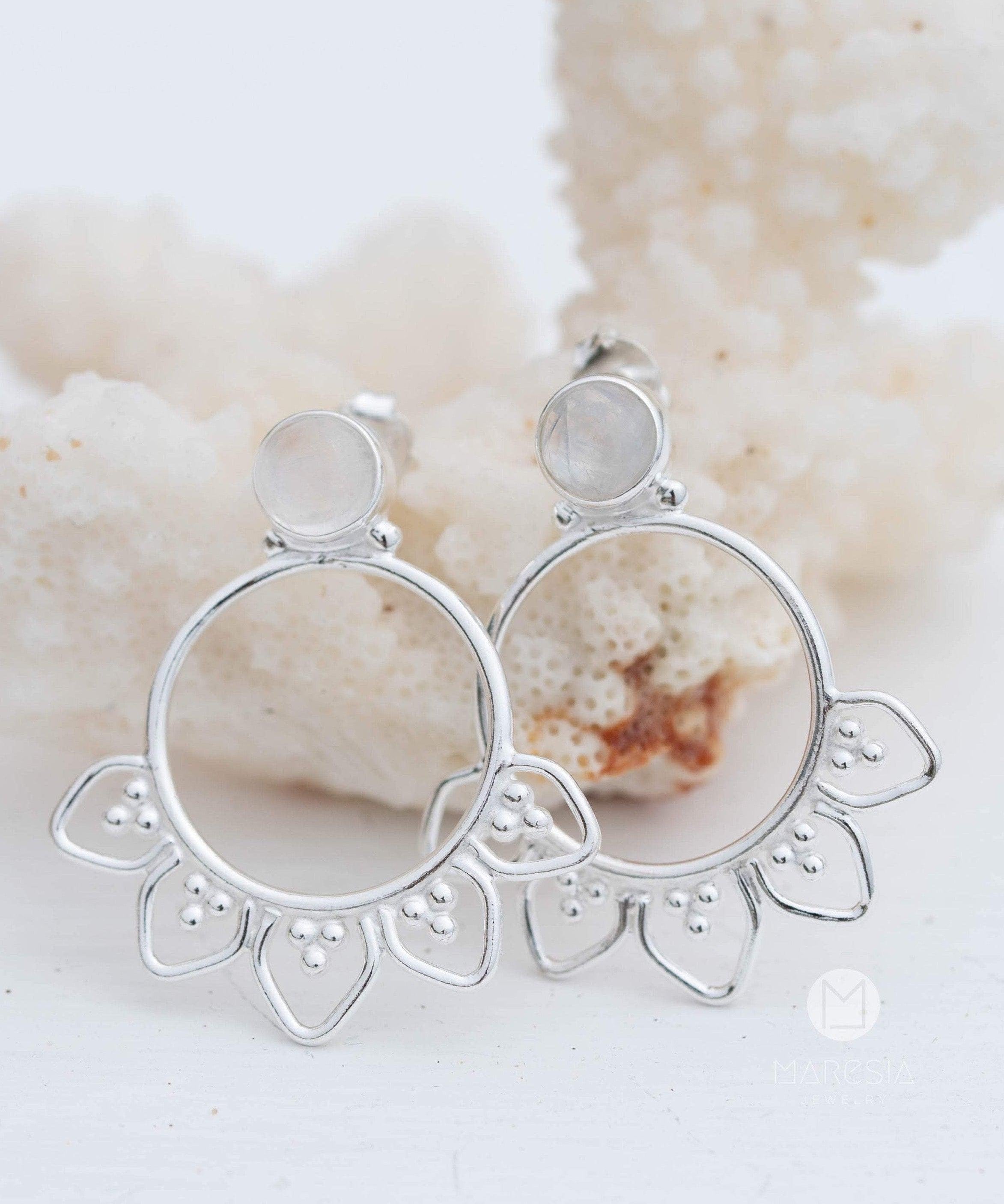 Labradorite or Moonstone Earrings ~ Sterling Silver 925  ~ Gemstone ~ Post ~ Stud ~Handmade ~ Jewelry ~ Gift For Her ~ Maresia ME156