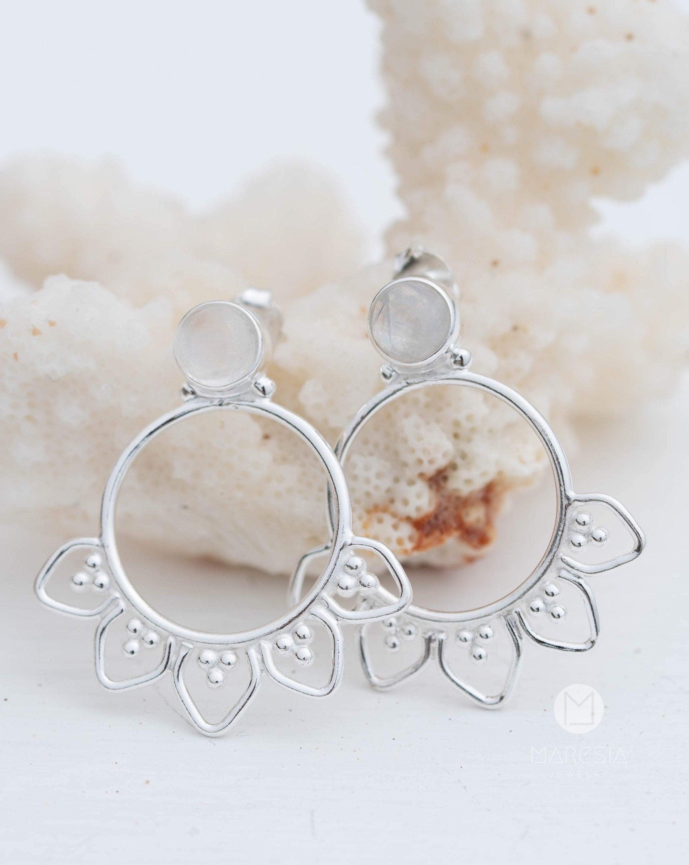 Labradorite or Moonstone Earrings ~ Sterling Silver 925  ~ Gemstone ~ Post ~ Stud ~Handmade ~ Jewelry ~ Gift For Her ~ Maresia ME156