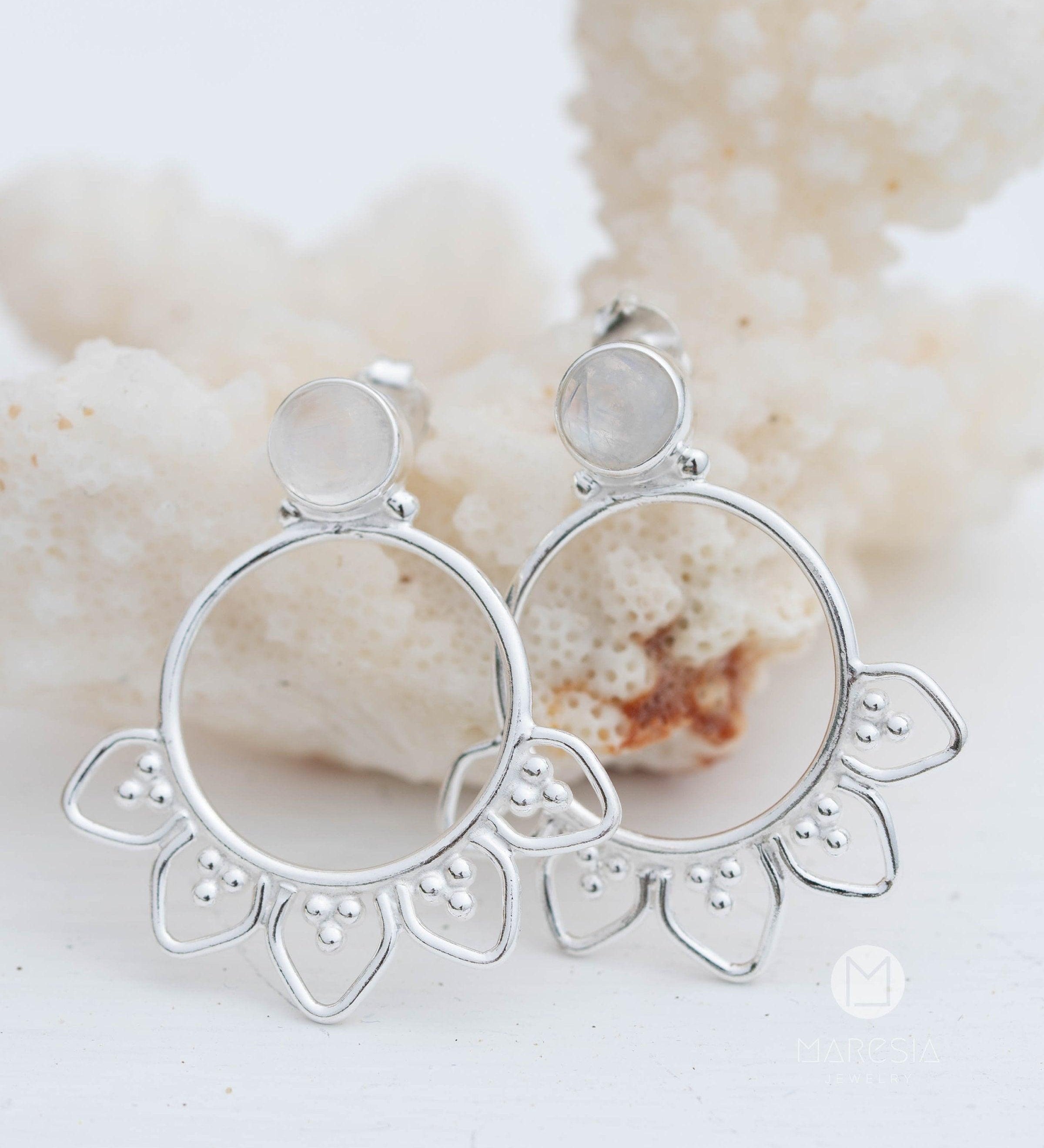Labradorite or Moonstone Earrings ~ Sterling Silver 925  ~ Gemstone ~ Post ~ Stud ~Handmade ~ Jewelry ~ Gift For Her ~ Maresia ME156A